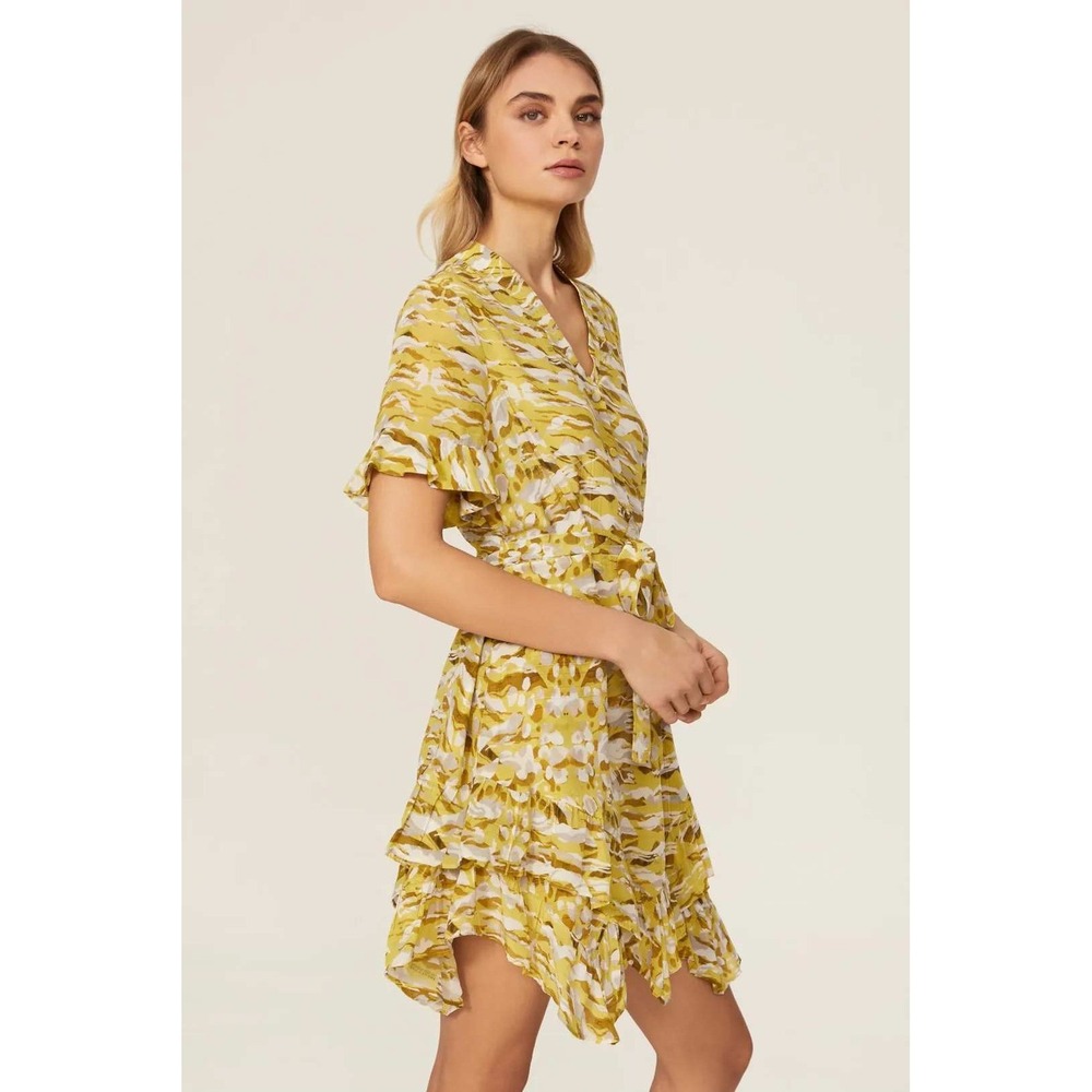 All Saints Frankie Oniyuri 8 Yellow Tiger Lily Camo Ruffle Mini Dress Indie